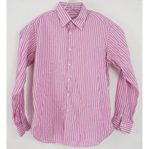 Riccio Elegance Men's Size 17 Pink White Striped Cotton Button Down Shirt